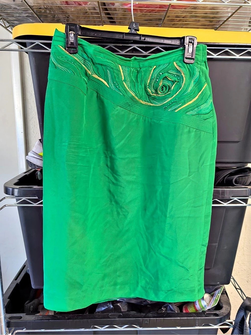 Orlando Rossi Green Silk Embellished Pencil Skirt Size 12